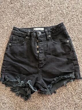 Free People We The Free Black High Rise Button Fly Denim Shorts